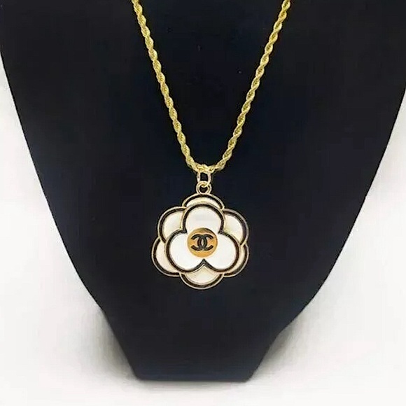 Chanel camellia large pendants on 18 karat gold plated 18 inch chains. - Picture 1 of 15